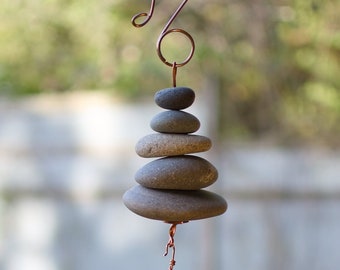 Outdoor Zen Wind Chime - Handcrafted Beach Stone with Brass Chimes, Relaxing Sweet Sound