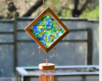 Carillon éolien en verre de mer - Décoration de jardin kaléidoscope colorée - Carillons en cuivre véritable relaxants