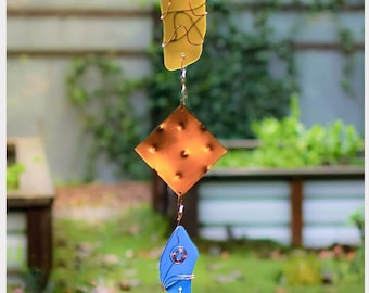 Sea Glass Wind Chime - Copper and Brass - Unique Handcrafted Outdoor All Season Decor