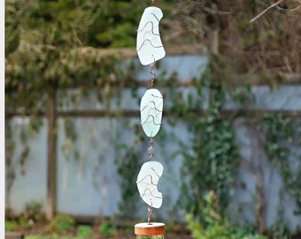 Large Wind Chime - Pastel Sea Glass - Genuine Copper Chimes - All Season Outdoor