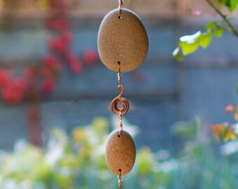 Wind Chime Natural Beach Stones 5 Large Copper Chimes Outdoor