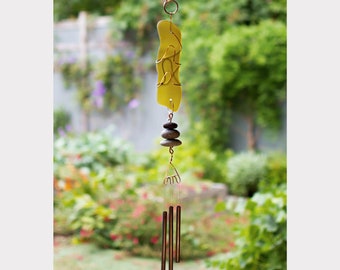 Outdoor Wind Chime - Sea Beach Glass with Beach Stones - Brass Chimes - Soothing Sound