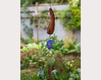 Wind Chime Natural Pacific Driftwood Cobalt Blue Glass Windchimes