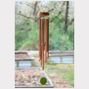 Handmade Copper Wind Chime: Sea Glass Windsail, Calming Sound