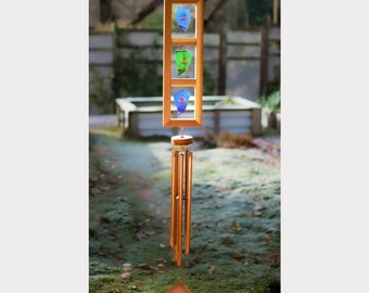 Wind Chime - Handcrafted Sea Glass and Cedar - Large Copper Chimes for Outdoor Garden