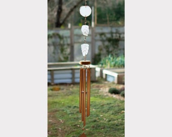 Frosty Beach Glass Wind Chime - Handcrafted Copper Chimes - Soothing Sound, Free Engraving