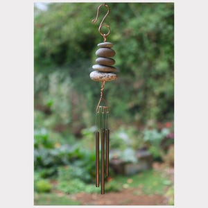 Outdoor Zen Wind Chime - Handcrafted Beach Stone with Brass Chimes, Relaxing Sweet Sound