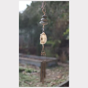 Wind Chime - Zen Beach Stones - Aluminum Chimes - Oyster Shell - Soothing Sound
