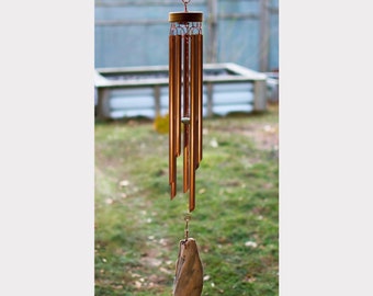 Wind Chime Coastal Decor - Driftwood Windsail - Real Copper - Calming Sound