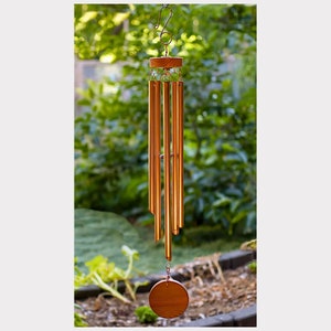 Handcrafted copper wind chime with five genuine copper chimes, by Coast Chimes.