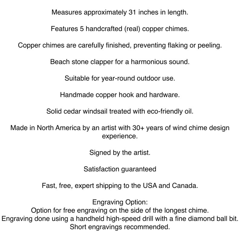 graphic describing copper wind chimes.