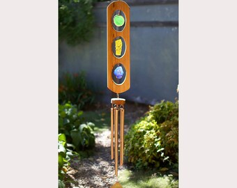 Wind Chimes Sea Glass Sun Catcher Cedar with Large Copper Chimes beach glass windchimes