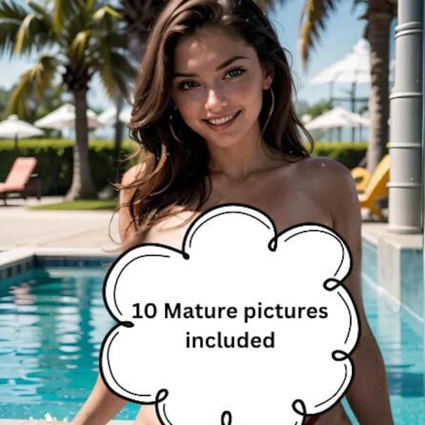 10x Mature Photo Naked Woman Photo Digital Download Fine Art Nude Woman Photo Naked Girl Pic Nude Brunette by the pool