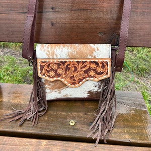 Cowhide Crossbody Bag: Tooled Leather Western Shoulder Purse