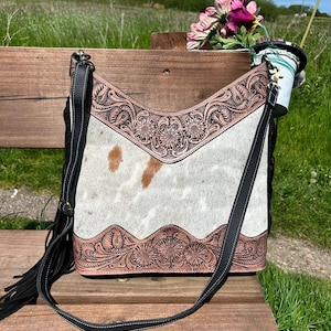 Bolso de mano estilo hobo con flecos de cuero de vaca repujado estilo occidental, bolso de mano para llevar oculto, regalo para ella