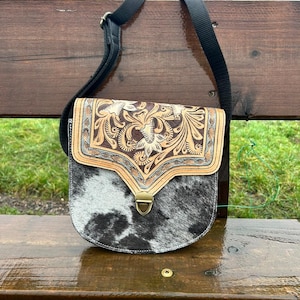 Cowhide Crossbody Bag: Western Tooled Leather Purse