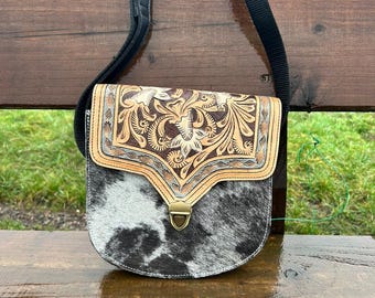 Cowhide Crossbody Bag: Western Tooled Leather Purse