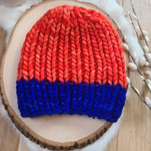 Merino wool knit hat Wool beanie, warm winter hat winter beanie, handmade knit hat blue orange mens hat kids winter beanie