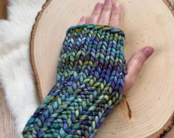 Guantes sin dedos de lana merino - guantes sin dedos azul verdoso