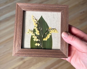 Lily of the Valley pressed flower gift - May Flower of the month - Dried Flower Art - Unique Birthday flower custom framed pressed flower