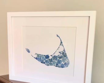 Nantucket hydrangea print. 8x10 giclee art print. Unframed. Blue and white Hydrangea flower art in a  Nantucket Island pattern