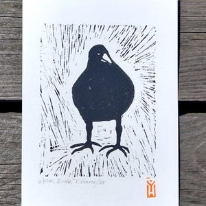 Moorhen Linocut Print: Dutch Water Bird Art, Handmade A4