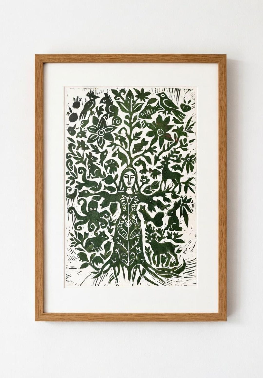 Green Tree Woman Lino Print: Botanical Nature Art, A3, Limited Print - Etsy