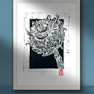 Thorn Linocut Flower Print: Black and White Botanical Art, A5