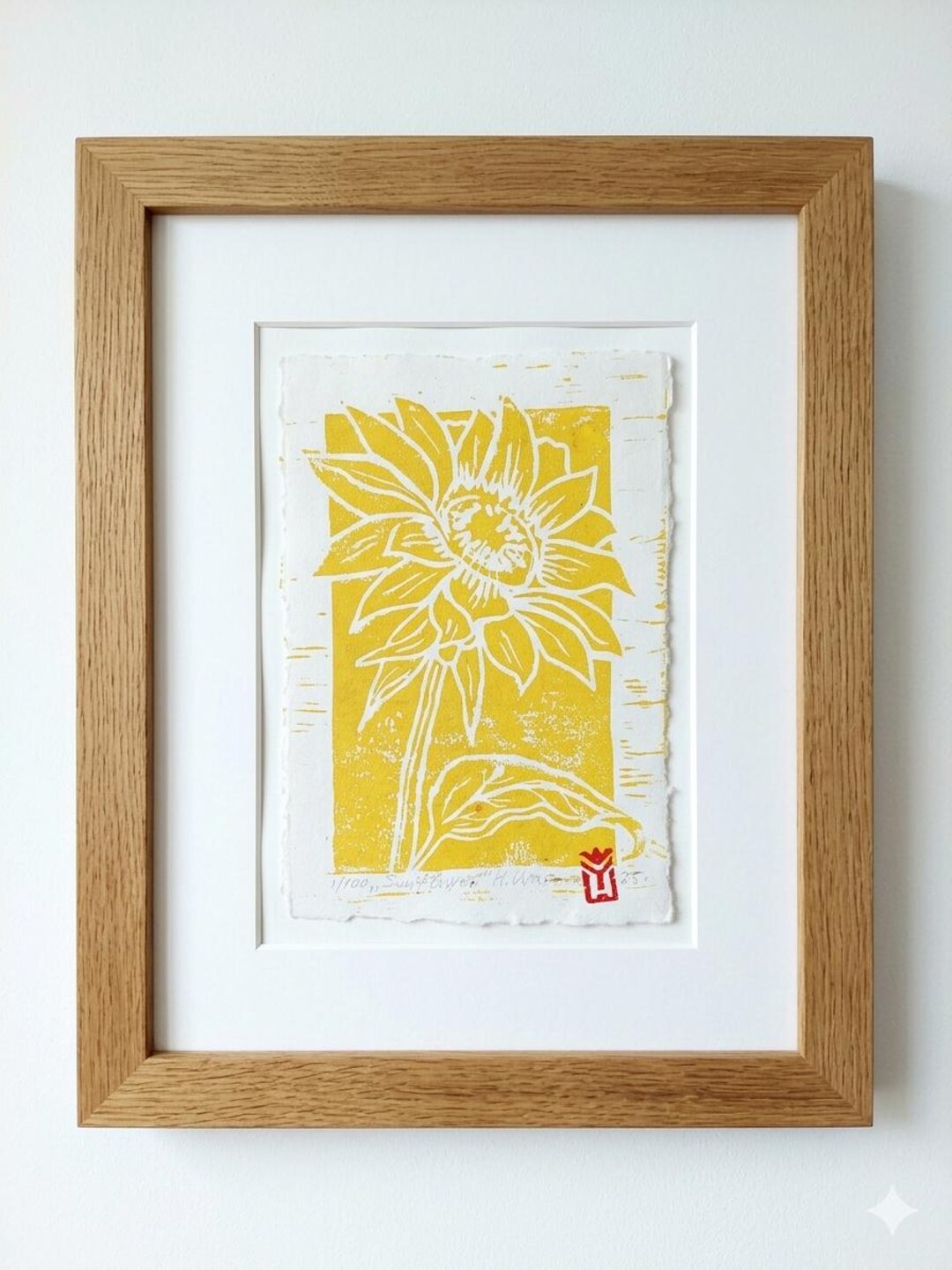 Sunflower Linocut Print: Golden Yellow Botanical Wall Art, A5 Limited ...