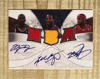 Jordan, Lebron, Kobe RP Autograph Facsimile Triple Printed Patch NBA Card