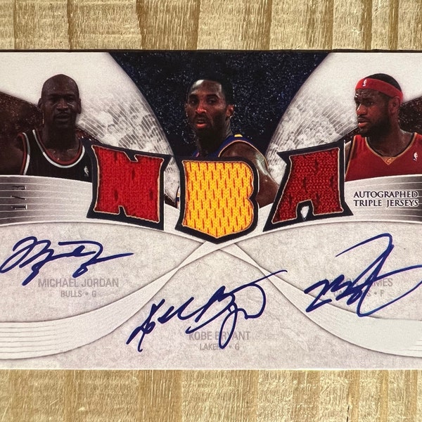 Jordan, Lebron, Kobe RP Autograph Facsimile Triple Printed Patch NBA Card