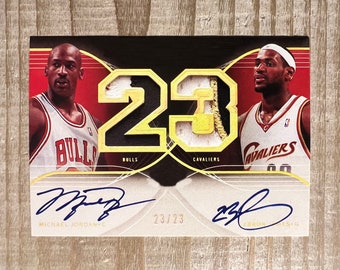 Michael Jordan & Lebron James Dual Signature RP Autogramm Faksimile gedruckter Patch-Basketballkarte