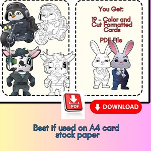 Color and Cut Animal Spies, coloring cards, flash card with animals,