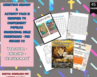 Christian Activity Pack | Bible Flashcards, Puzzles, Coloring (PDF Pattern)