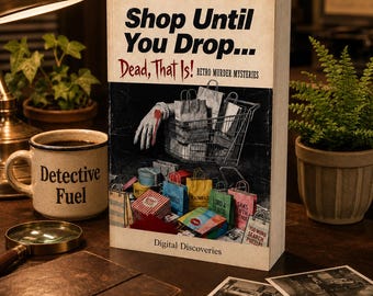 Shop Until You Drop Murder Mystery Word Search Book | 150 Retro Whodunit Logic Puzzles for Adults and Seniors | Printable PDF, Retro 1950s