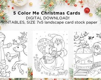 Color Me Christmas Cards, Kids Holiday Activity (Digital Download)
