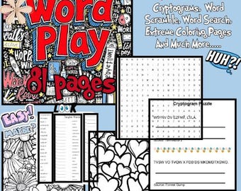 Word Play Activity Book, Cryptograms, Coloring Pages (81 Pages)