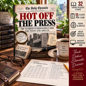 Può includere: Un libro di enigmi logici intitolato The Daily Chronicle Hot Off The Press con una lente d'ingrandimento, una penna stilografica, una tazza in ceramica con il testo Fuel Your Curiosity e un foglio di enigmi stampato Case 03 The Midnight Edition.