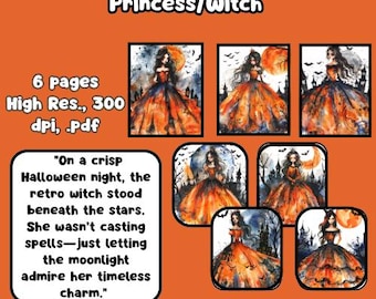 Watercolor Retro Halloween Witch Clip Art (Digital Download)