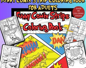 Funny Comix Strips Coloring Book – Stress Relieving Comic Art, pdf, digital download