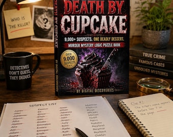 Death by Cupcake Murder Mystery Logic Puzzle Book-9,000+ Suspects-Large Print Detective Game for Adults & Seniors | Whodunit Brain Challenge