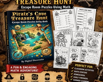 Pirate Math Escape Rooms (5 total) | Printable Treasure Hunt Challenges (PDF)