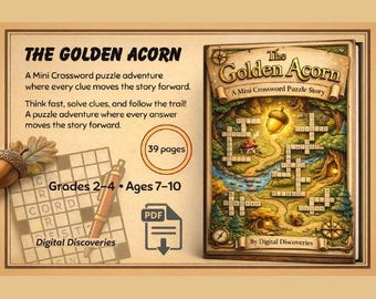 Golden Acorn Puzzle Book – Crossword Clue Adventure, Grades 2-4 (PDF Download)