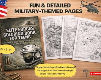 Military Coloring Book for Teens 8-14 – Tactical Vehicles, Special Forces, K9 Dog (PDF Download)