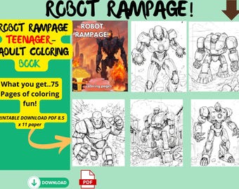 Robot Rampage - Teen and Adult Coloring Pages, Robots taking over the world, SciFi coloring