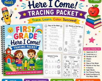 First Grade Tracing Packet – Ages 5-7 Readiness, Handwriting Practice (Digital Download)