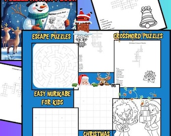 Christmas Puzzle Book, Escape Mazes, Coloring Pages (Digital Download)