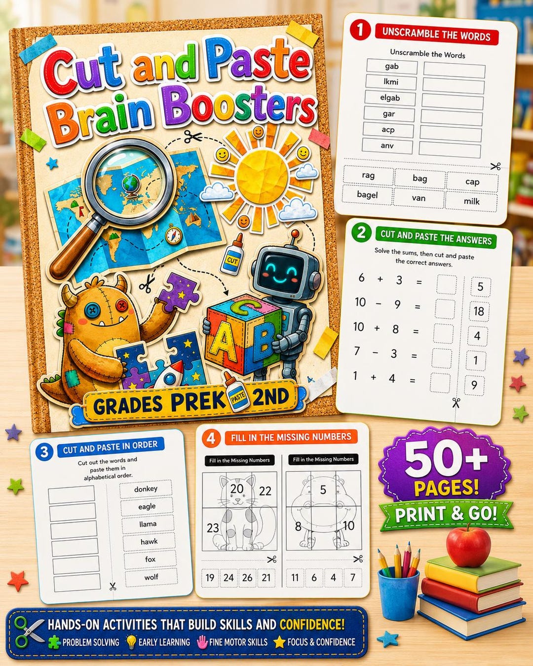 Booster Cut Cut and Paste Brain Boosters Workbook, Fine Motor Skills Printable PDF ...