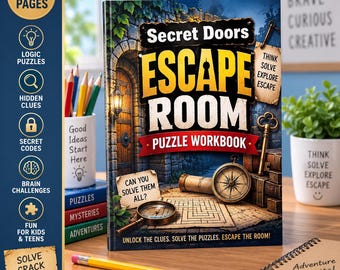 Secret Doors Escape Room Puzzle Workbook | Logic, Codes, Riddles (Editable Canva)