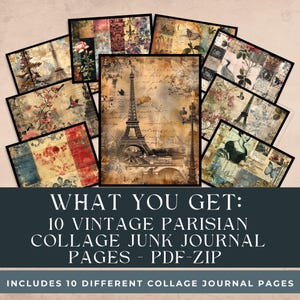 Vintage Parisian Collage Junk Journal pages, vintage collage, Vintage Ephemera, Collage Art, Antique Papers, Mixed Media, Scrapbook